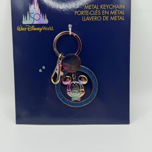 Disney Accessories - NWT Disney's 50th Anniversary Mickey Mouse Bag Charm Keychain Key Fob Blue Gold